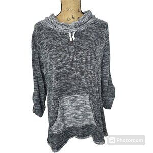 Kensie Performance Grey Heathered Slouchy Pullover Hoodie Large